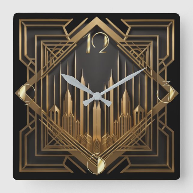 Art Deco Quadratische Wanduhr (Vorderseite)