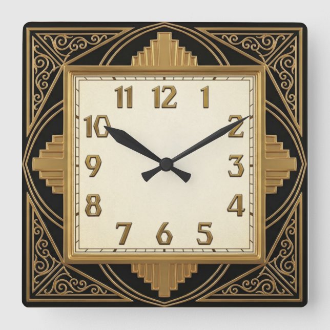 Art Deco Quadratische Wanduhr (Vorderseite)