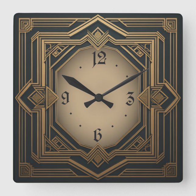 Art Deco Quadratische Wanduhr (Vorderseite)