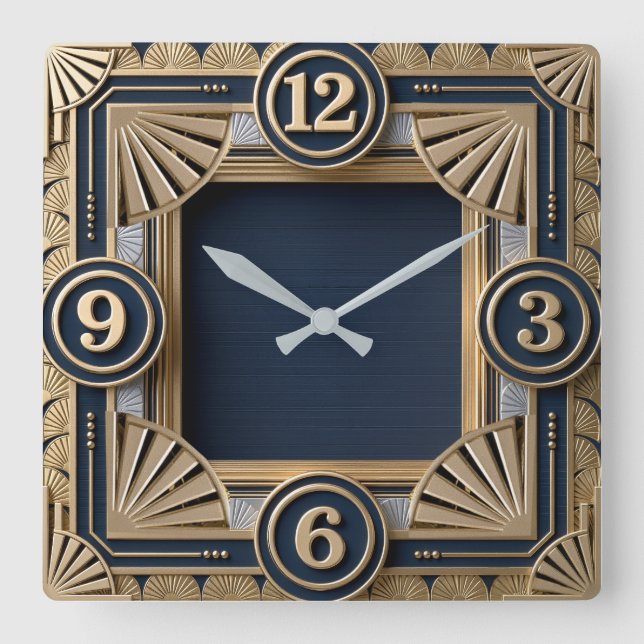 Art Deco Quadratische Wanduhr (Vorderseite)
