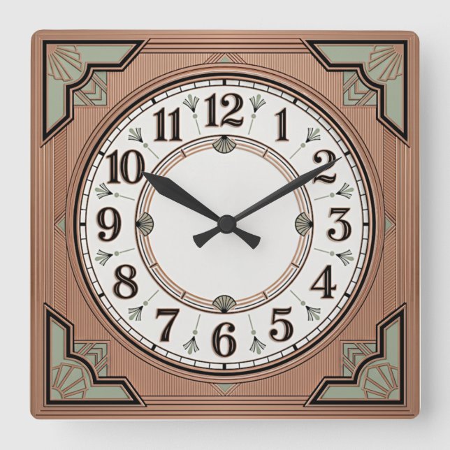 Art Déco Quadratische Wanduhr (Vorderseite)
