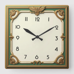 Art Deco Quadratische Wanduhr