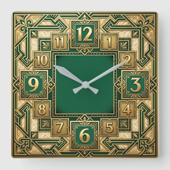 Art Deco Quadratische Wanduhr (Vorderseite)