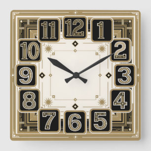 Art Deco Quadratische Wanduhr