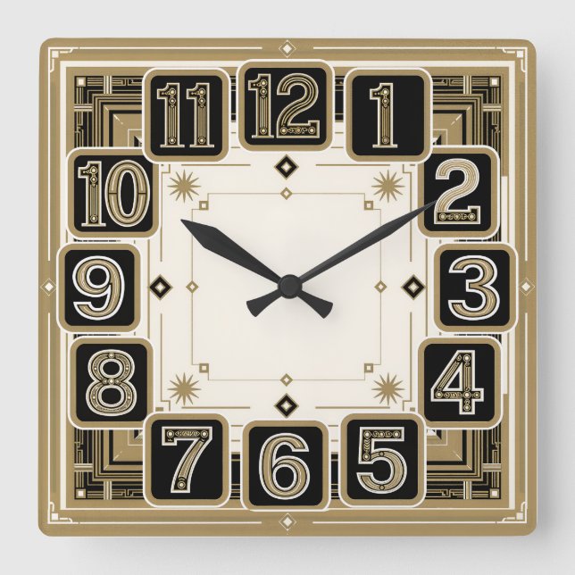 Art Deco Quadratische Wanduhr (Vorderseite)