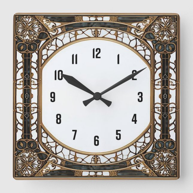 Art Deco Quadratische Wanduhr (Vorderseite)