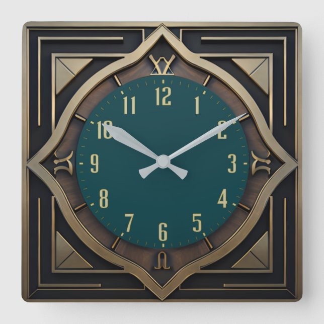 Art Deco Quadratische Wanduhr (Vorderseite)