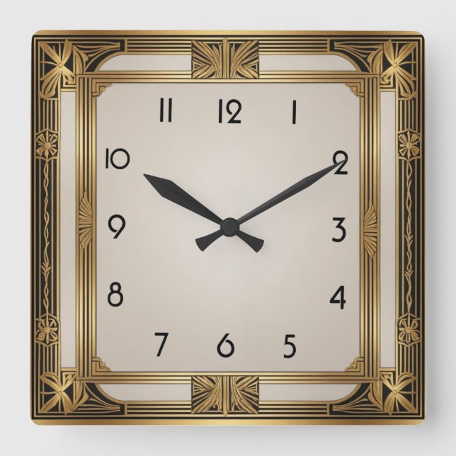Art Deco Quadratische Wanduhr (Vorderseite)
