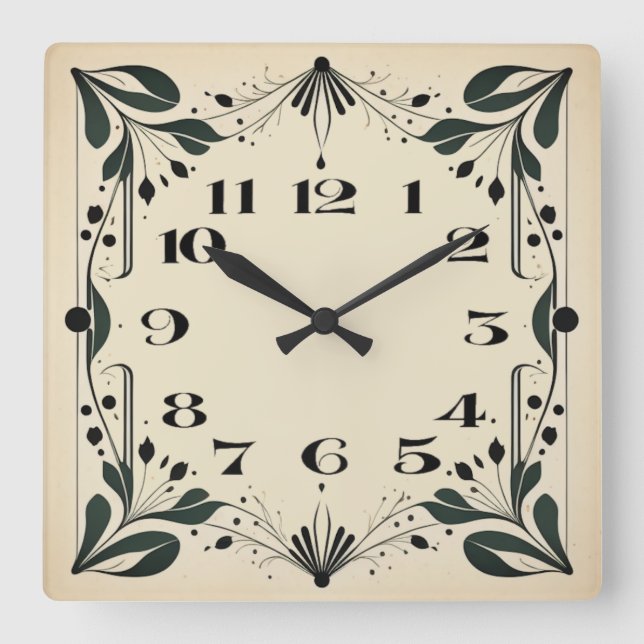 Art Deco Quadratische Wanduhr (Vorderseite)