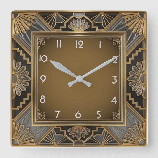 Art Deco Quadratische Wanduhr (Vorderseite)