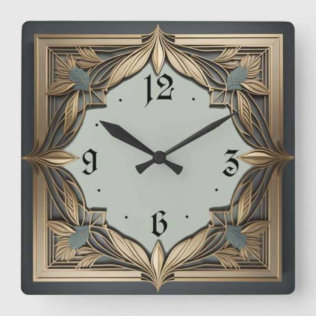 Art Deco Quadratische Wanduhr (Vorderseite)