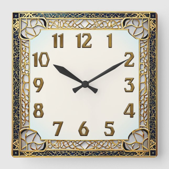 Art Deco Quadratische Wanduhr (Vorderseite)