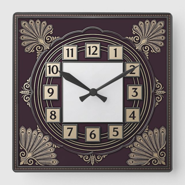 Art Deco Quadratische Wanduhr (Vorderseite)