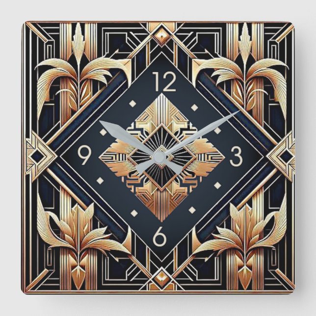 Art Deco Quadratische Wanduhr (Vorderseite)