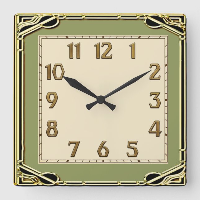 Art Deco Quadratische Wanduhr (Vorderseite)