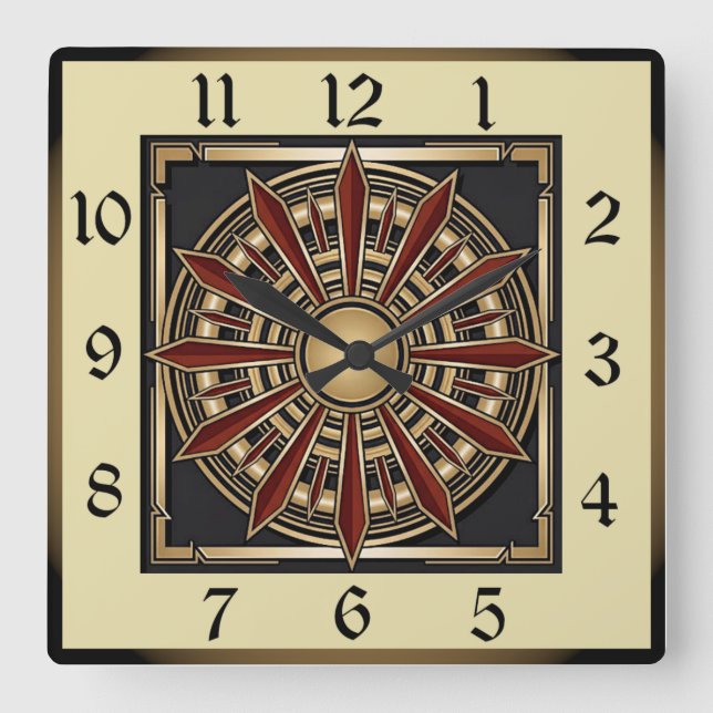 Art Deco Quadratische Wanduhr (Vorderseite)