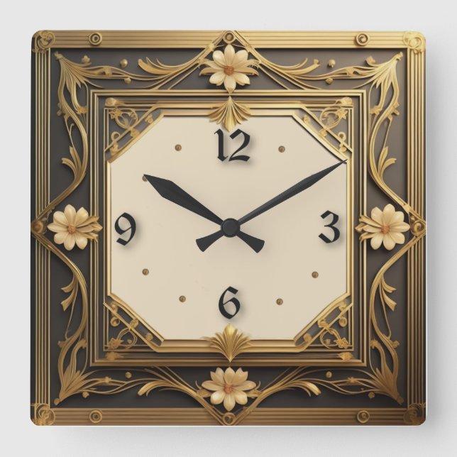 Art Deco Quadratische Wanduhr (Vorderseite)