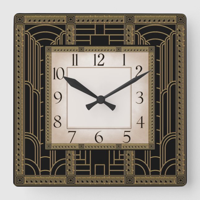 Art Deco Quadratische Wanduhr (Vorderseite)