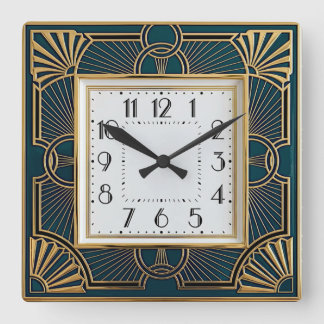 Art Deco Quadratische Wanduhr