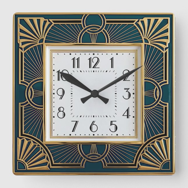 Art Deco Quadratische Wanduhr (Vorderseite)