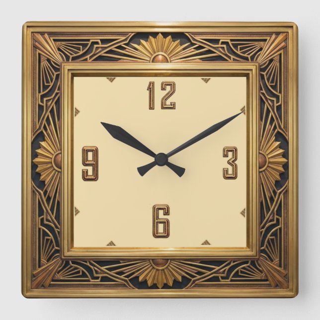 Art Deco Quadratische Wanduhr (Vorderseite)