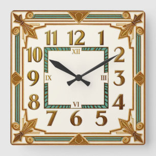 Art Deco Quadratische Wanduhr