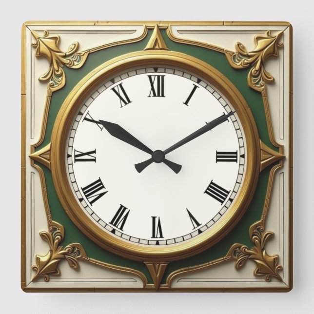 Art Deco Quadratische Wanduhr (Vorderseite)