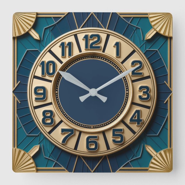 Art Deco Quadratische Wanduhr (Vorderseite)