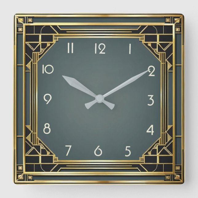 Art Deco Quadratische Wanduhr (Vorderseite)