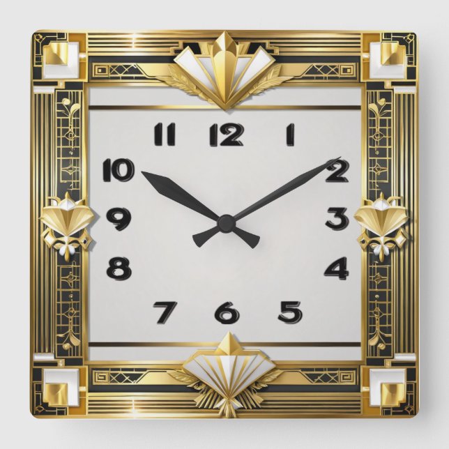 Art Deco Quadratische Wanduhr (Vorderseite)