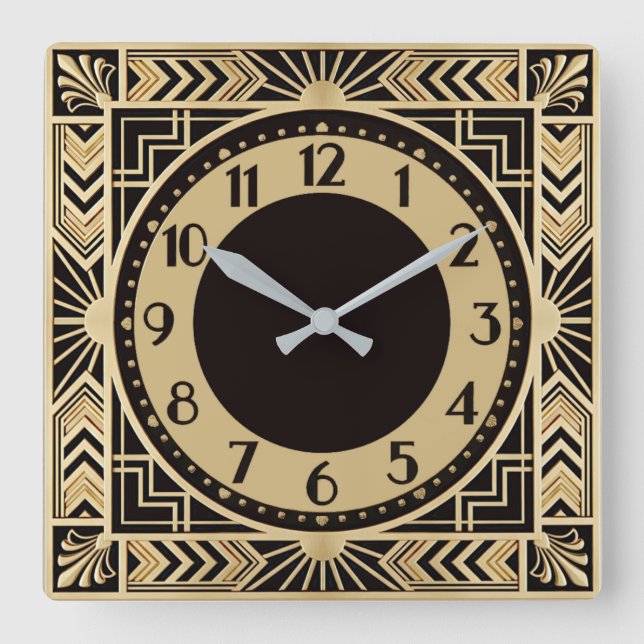 Art Deco Quadratische Wanduhr (Vorderseite)