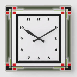 Art Deco Quadratische Wanduhr