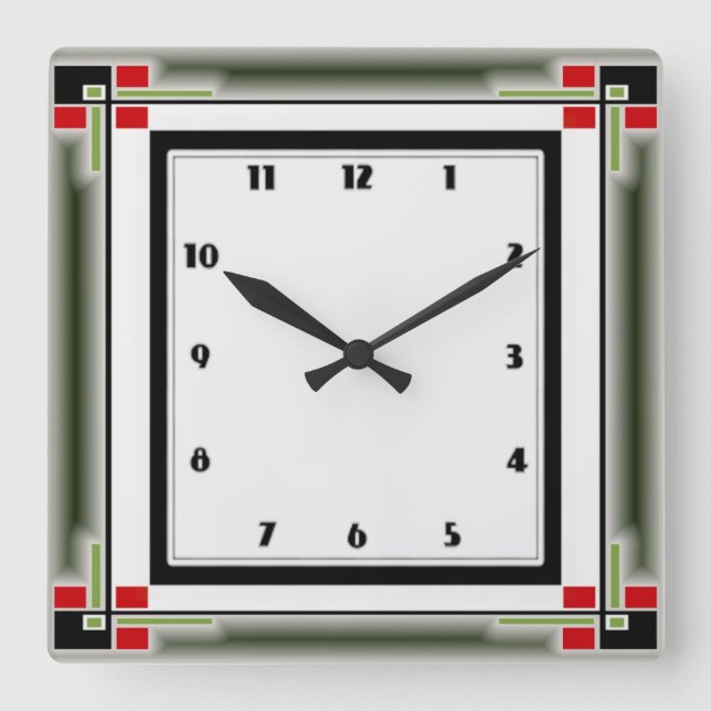 Art Deco Quadratische Wanduhr (Vorderseite)