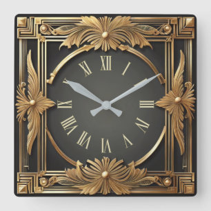 Art Deco Quadratische Wanduhr