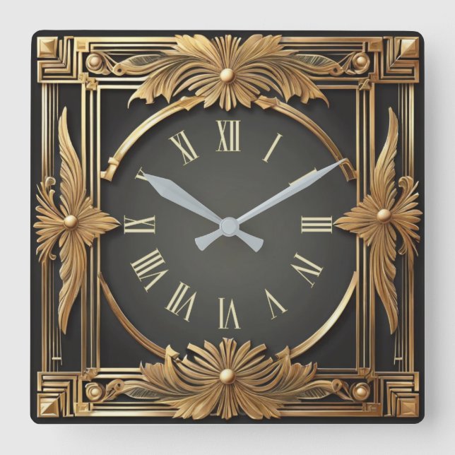 Art Deco Quadratische Wanduhr (Vorderseite)