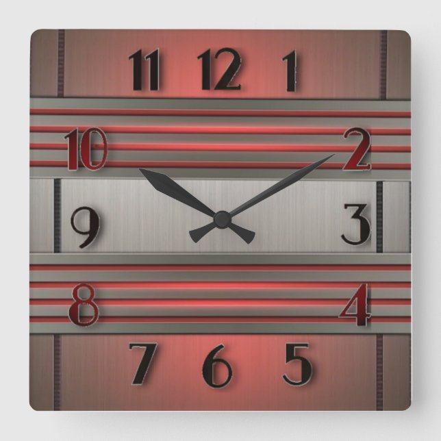 Art Deco Quadratische Wanduhr (Vorderseite)