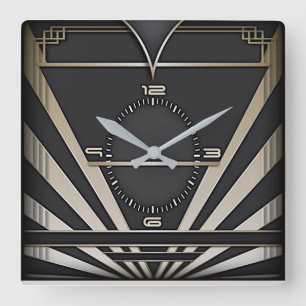 Art Deco Quadratische Wanduhr