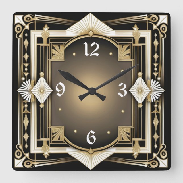 Art Deco Quadratische Wanduhr (Vorderseite)