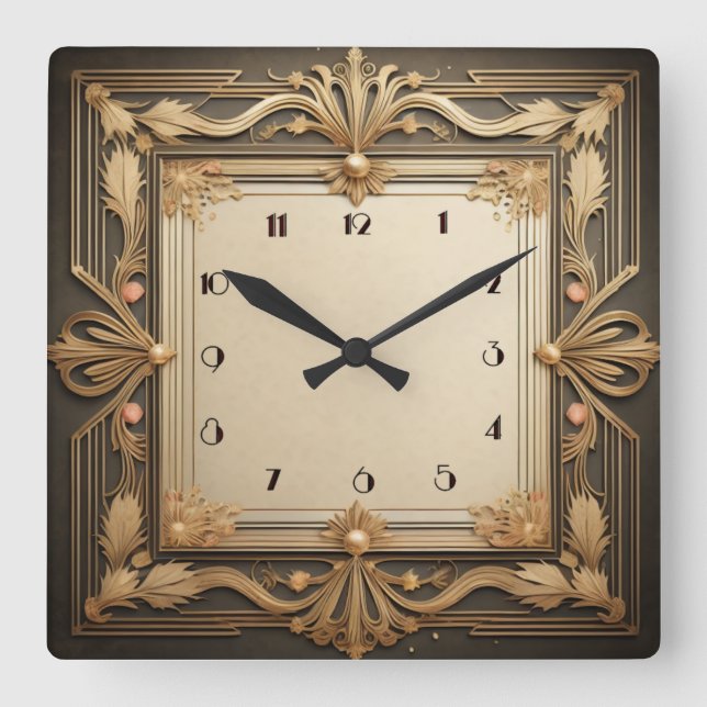 Art Deco Quadratische Wanduhr (Vorderseite)