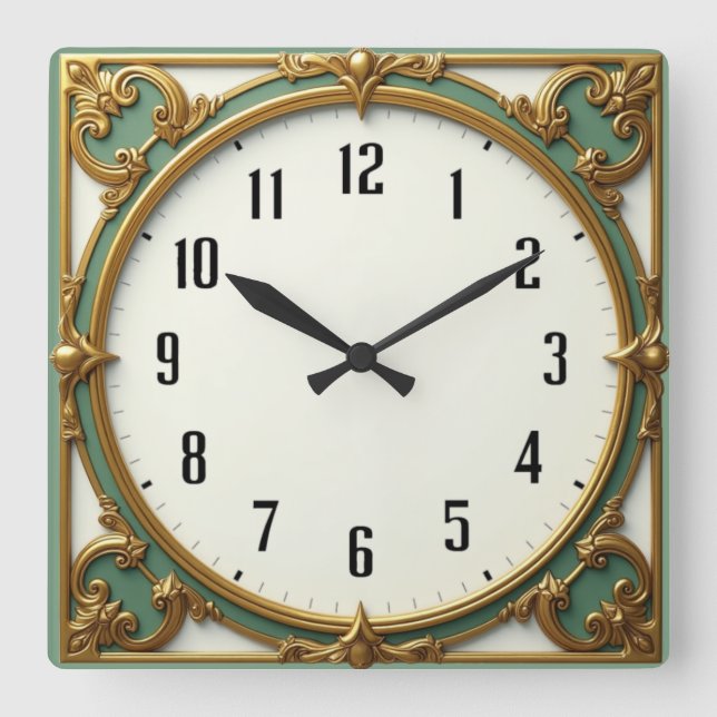 Art Deco Quadratische Wanduhr (Vorderseite)