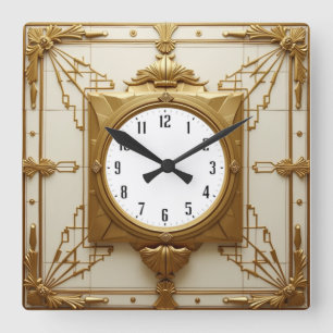 Art Deco Quadratische Wanduhr