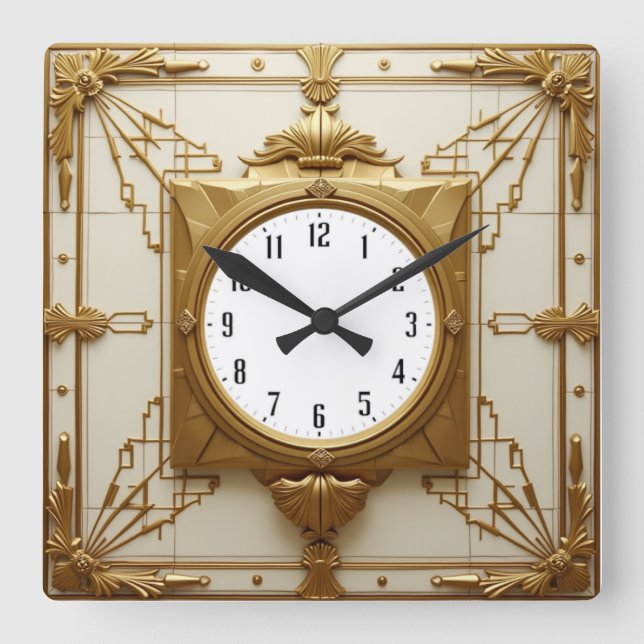Art Deco Quadratische Wanduhr (Vorderseite)