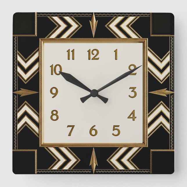 Art Deco Quadratische Wanduhr (Vorderseite)