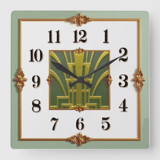 Art Déco Quadratische Wanduhr (Vorderseite)