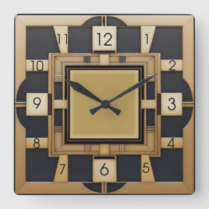 Art Deco Quadratische Wanduhr