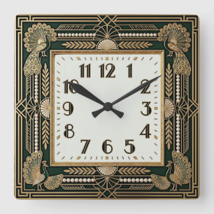 Art Deco Quadratische Wanduhr