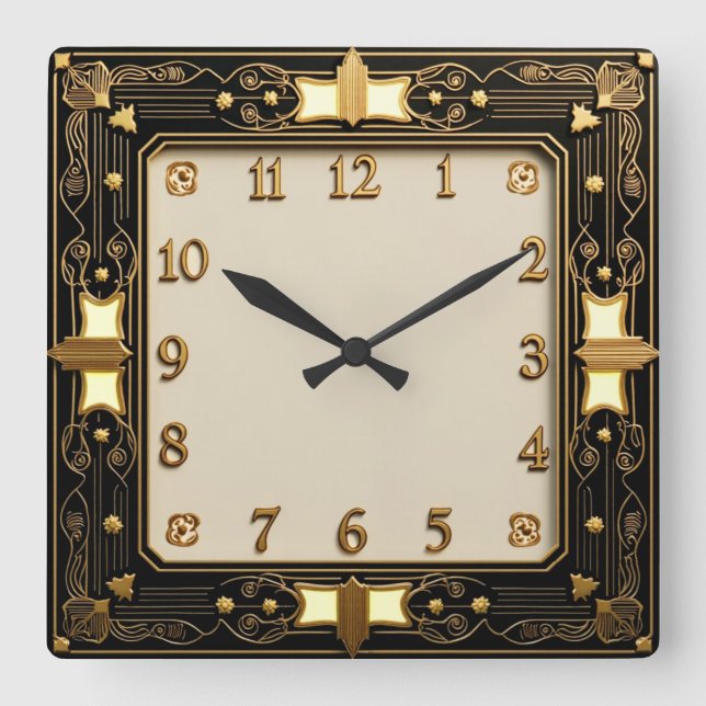 Art Déco Quadratische Wanduhr (Vorderseite)