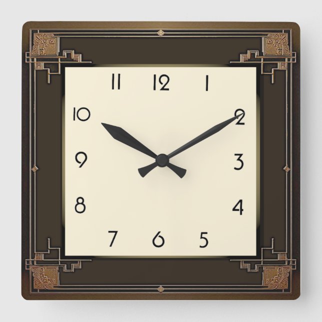 Art Deco Quadratische Wanduhr (Vorderseite)
