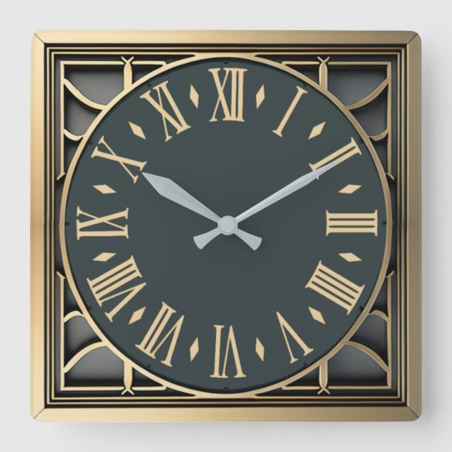 Art Deco Quadratische Wanduhr (Vorderseite)