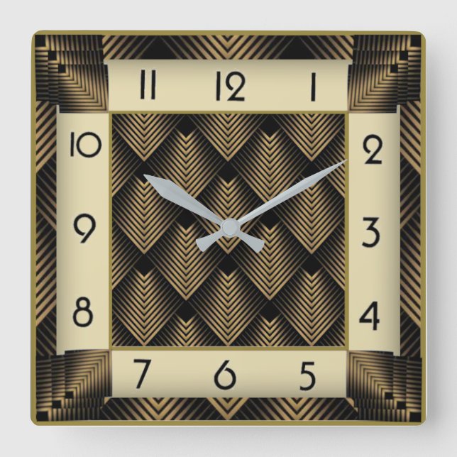 Art Deco Quadratische Wanduhr (Vorderseite)